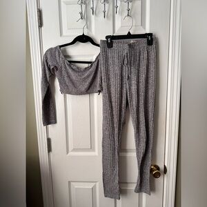 SHEIN Gray Knit 2 Piece Outfit Set XS Long Sleeve Top Straight Leg Pants